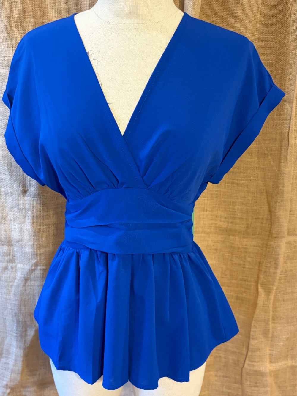 SHEIN Royal Blue Wrap Front Peplum Top Size Small